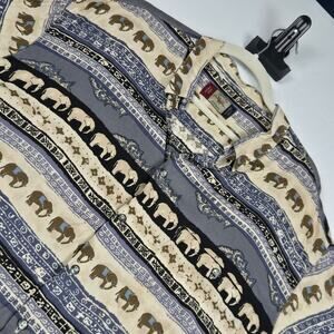 Woolworths South Africa Elephant Print Shirt Mens XL Blue Viscose Safari Button